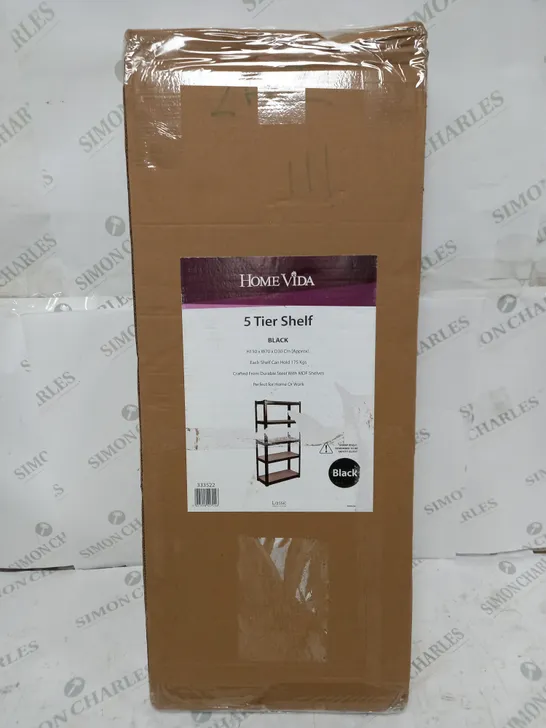 BOXED 5 TIER BOLTLESS SHELVING UNIT - BLACK FRAME 