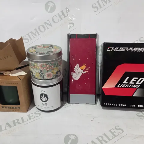 LOT OF APPROXIMATELY 10 ASSORTED HOUSEHOLD ITEMS TO INCLUDE CHUSYYRAY LED BULBS, FLATYZ DECORATIVE FLAT CANDLE, ETC