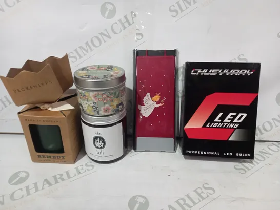 LOT OF APPROXIMATELY 10 ASSORTED HOUSEHOLD ITEMS TO INCLUDE CHUSYYRAY LED BULBS, FLATYZ DECORATIVE FLAT CANDLE, ETC