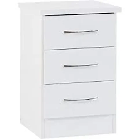 BOXED NEVADA 3 DRAWER BEDSIDE WHITE 