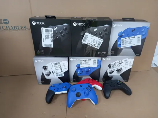 APPROXIMATELY 10 ASSORTED XBOX CONTROLLERS TO INCLUDE ELITE SERIES 2