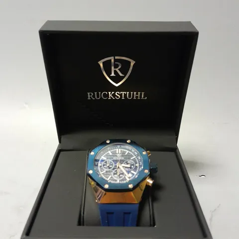 BOXED RUCKSTUHL 8829 CHRONOGRAPH 42MM DIAL QUARTZ WATCH WITH RUBBER STRAP 