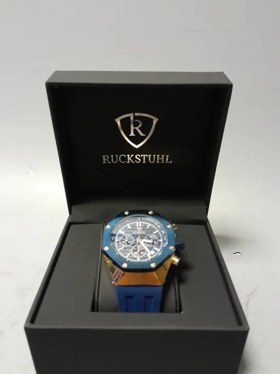 BOXED RUCKSTUHL 8829 CHRONOGRAPH 42MM DIAL QUARTZ WATCH WITH RUBBER STRAP 