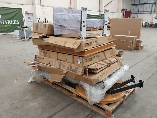 PALLET OF ASSORTED FURNITURE PARTS INCLUDING MOSTLY TABLE PARTS