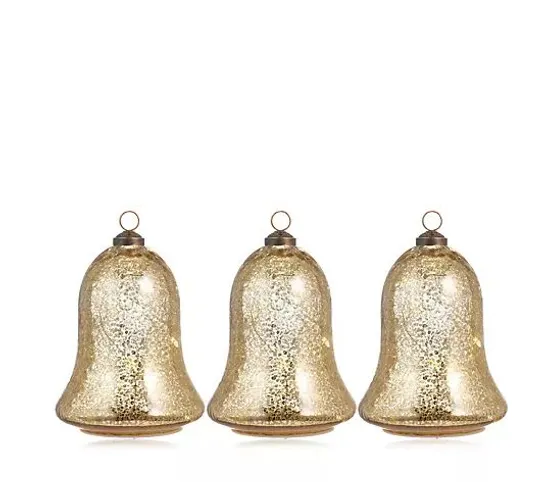 ALISON CORK SET OF 3 PRE-LIT MERCURY GLASS BELLS