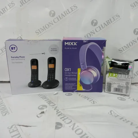 APPROXIMATELY 10 ASSORTED ITEMS TO INCLUDE BT PHONE HANDSET, MIXX OX1 HEADPHONES, JUICE JUMBO BLUETOOTH SPEAKER ETC.