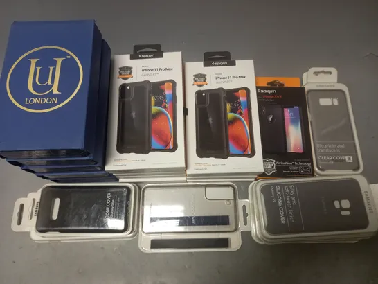 LOT OF APPROXIMATELY 28 ASSORTED MOBILE PHONE CASES TO INCLUDE SPIGEN FOR IPHONE 11 PRO MAX AND SAMSUNG GALAXY S9 CASES