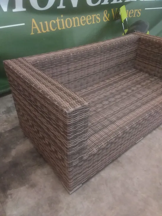 RATTAN EFFECT 2 SEATER GARDEN SOFA BROWN