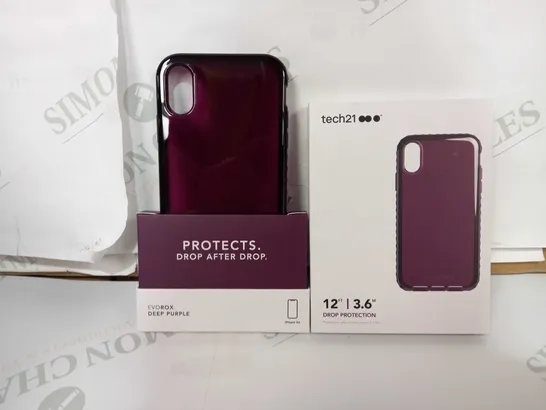 BOX OF 90 BRAND NEW TECH 21 12FT DROP PROTECTION EVOROX DEEP PURPLE IPHONE XR PHONE CASES (BOX WATER DAMAGED) 