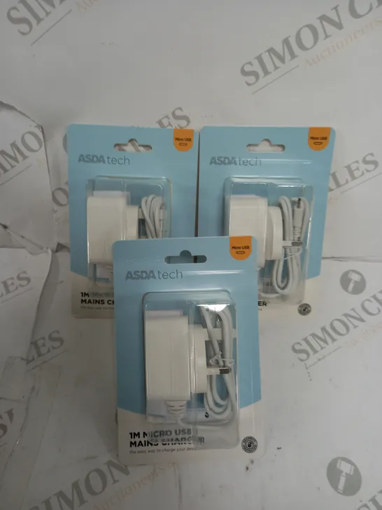 ASDA TECH 1M MICRO USB MAINS CHARGER SET OF 3