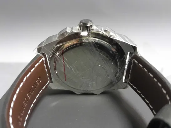 MENS LOUIS LACOMBE CHRONGRAPH WATCH – 3 SUB DIALS – SILVER COLOUR CASE – LEATHER STRAP