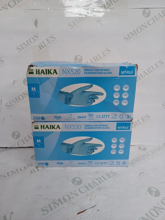 LOT TO CONTAIN 2 X PACKS OF HAIKA NX520 NITRILE EXAMINATION GLOVES - 200 GLOVES PER BOX 