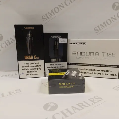 APPROXIMATELY 20 ASSORTED VAPING PRODUCTS AND ACCESSORIES TO INCLUDE COIL ART MAGE GTA, INNOKIN ENDURA T18E, VOOPOO DRAG X PRO, VOOPOO DRAG Q ETC.