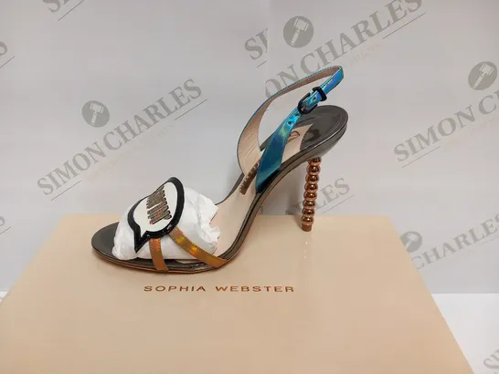 BOXED PAIR OF SOPHIA WEBSTER JUST SAYING SANDAL 100 GUNMETAL SIZE 38