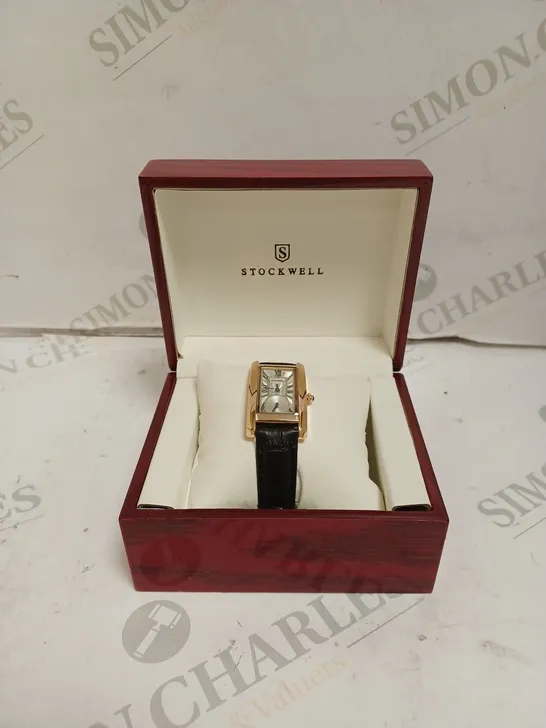 LADIES STOCKWELL WATCH – TEXTURED DIAL WITH SUB DIAL MINUTE HAND – BLACK LEATHER STRAP 