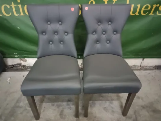 PAIR OF GREY FAUX LEATHER UPHOLSTERED DINING CHAIRS 