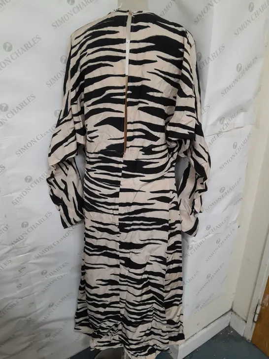 COS OPEN BACK MIDI DRESS IN BEIGE ZEBRA PRINT SIZE 14 RRP £115