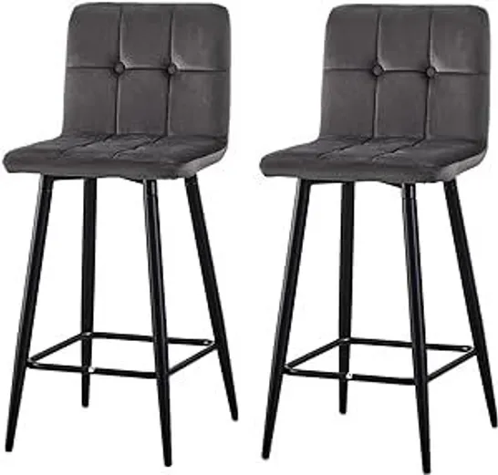 BOXED SET OF 2 CLIPOP GREY VELVET BARSTOOLS (1 BOX)