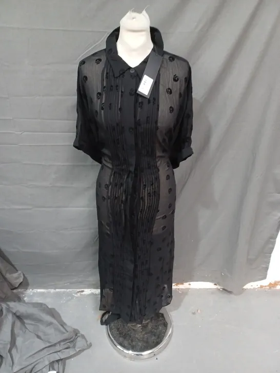 DISTURBIA BONES FLOCKED PINTUCK CHIFFON MIDI SHIRT DRESS SIZE 20