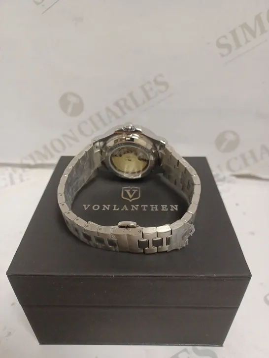 MENS VONLANTHEN AUTOMATIC WATCH – SKELETON DIAL – STAINLESS STEEL STRAP – GLASS EXHIBITION BACK CASE – NEW IN BOX