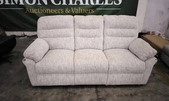 QUALITY DESIGNER CREAM PATTERNED FABRIC MANUAL RECLINING 3 SEATER SOFA