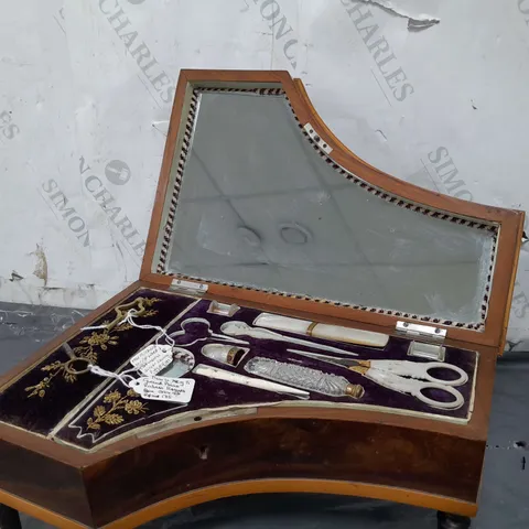 19th CENTURY SEWING CASE IN THE FORM OF HARPSICORD WITH MUSIC BOX - COLLECTION ONLY