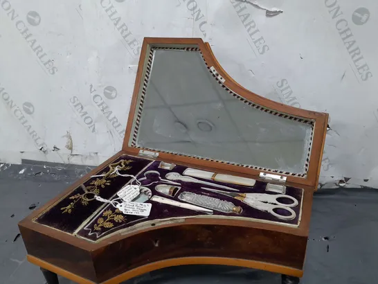 19th CENTURY SEWING CASE IN THE FORM OF HARPSICORD WITH MUSIC BOX - COLLECTION ONLY