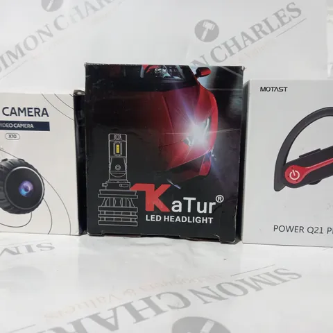 BOX OF APPROXIMATELY 10 ASSORTED HOUSEHOLD ITEMS TO INCLUDE MOTAST POWER Q21 PRO, KATUR LED HEADLIGHT, WIFI CAMERA, ETC