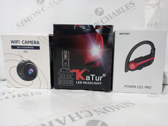 BOX OF APPROXIMATELY 10 ASSORTED HOUSEHOLD ITEMS TO INCLUDE MOTAST POWER Q21 PRO, KATUR LED HEADLIGHT, WIFI CAMERA, ETC