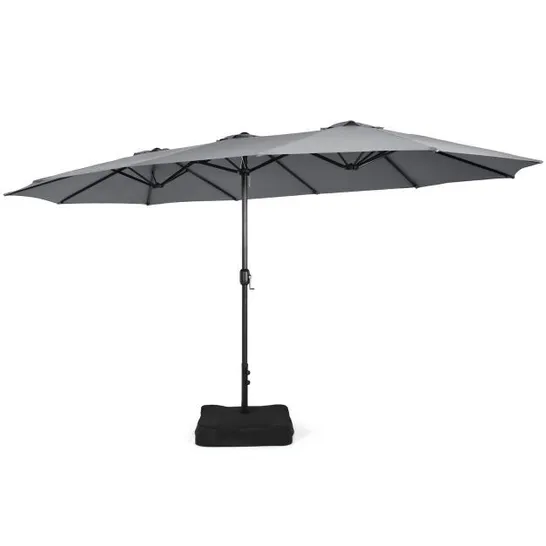 BOXED COSTWAY 450cm DOUBLE-SIDED PATIO UMBRELLA WITH BASE AND HAND-CRANK SYSTEM