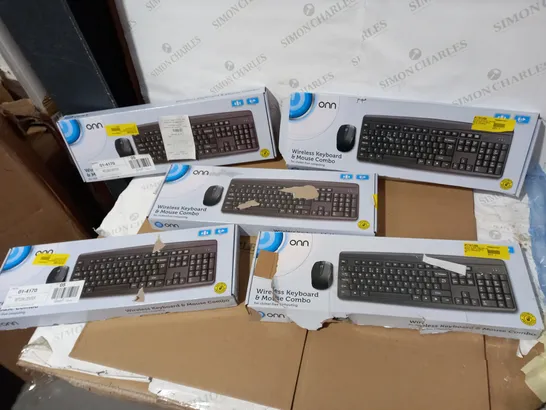 LOT OF APPROXIMATELY 5 ASSORTED ONN WIRELESS KEYBOARD & MOUSE COMBOS