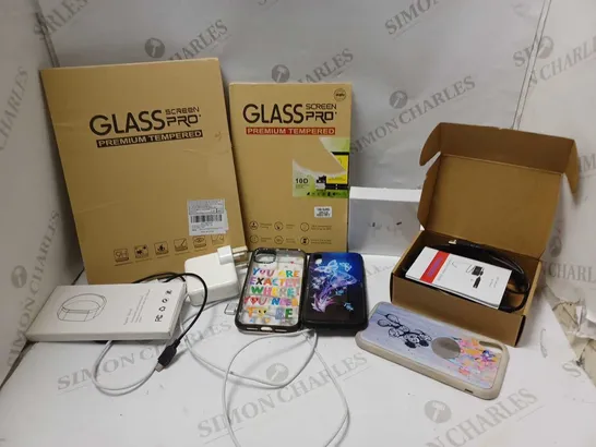 LOT OF APPROXIMATELY 20 PHONE ACCESSORIES AND ELECTRICALS TO INCLUDE TEMPERED GLASS SCREEN PROTECTORS, SEALED TRUE WIRELESS EARBUDS, WIFI CAMERA, ETC