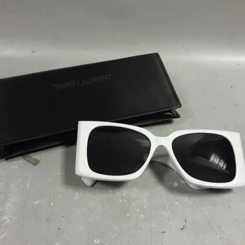 SAINT LAURENT YSL LOGO WHITE FRAMED SUNGLASSES 