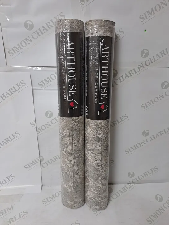 2 SEALED ARTHOUSE TEXTURED VINYL WALLPAPER ROLLS IN MARBLE PATINA CHARCOAL NATURAL 