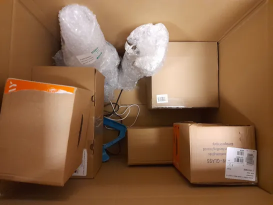 BOX OF APPROX 8 LIGHTING ITEMS TO INCLUDE JOHN LEWIS TABLE LAMPS, WALL LIGHTS AND FLOOR LAMP