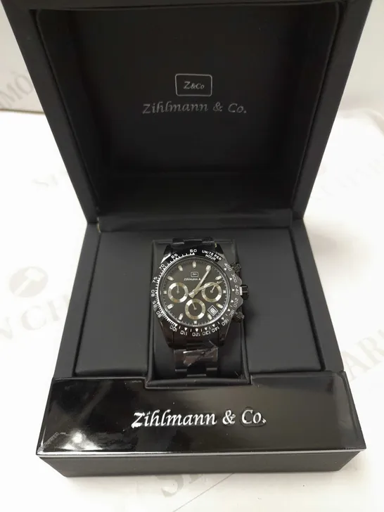 ZIHLMANN & CO BLACK TRIPLE DIAL STRAP WRISTWATCH