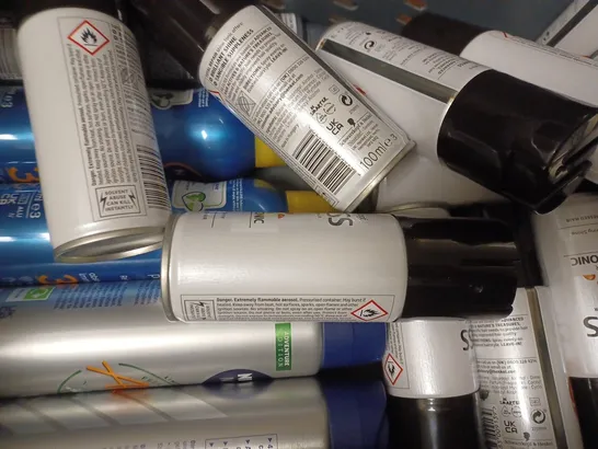 BOX OF APPROX 10 ASSORTED AEROSOLS TO INCLUDE FCUK BODYSPRAY, WELLA MOUSSE, NIVEA MEN DEODORANT. ETC 