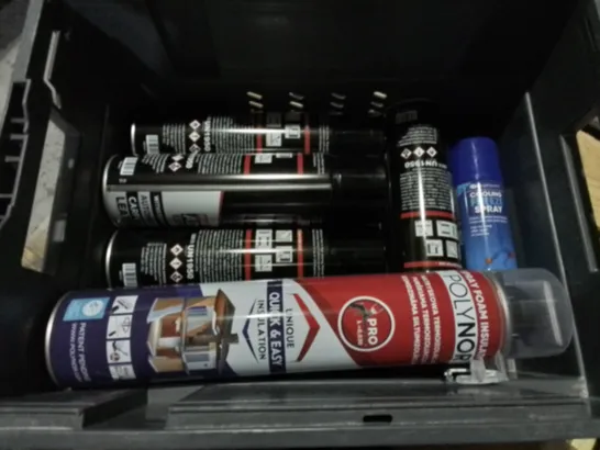 LOT OF 15 ASSORTED AEROSOLS TO INCLUDE CARPLAN DE ICE, COOLING FREEZE SPRAY AND FOAM INSULATION / COLLECTION ONLY