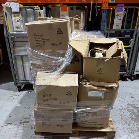 PALLET OF ASSORTED CROCKERY ITEMS TO INCLUDE CERAMIC MUGS, BOWLS, AND PLATES.