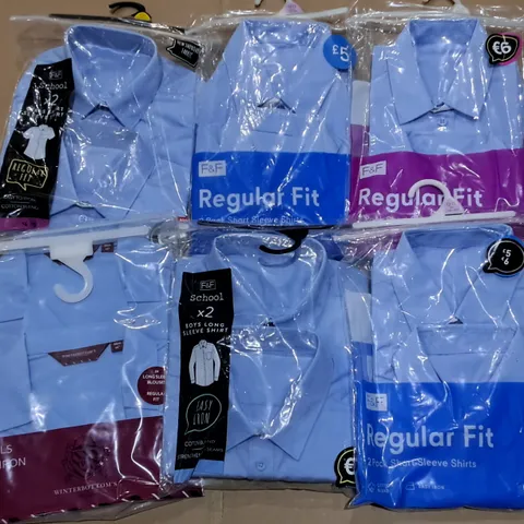 LOT OF APPROXIMATELY 35 ASSORTED 2-PACKS OF BLUE SCHOOL SHIRTS IN VARIOUS SIZES