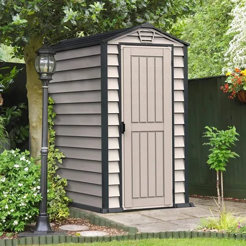 BOXED ANAHLIA 6FT W X 4FT D PLASTIC APEX GARAGE SHED (1 BOX)