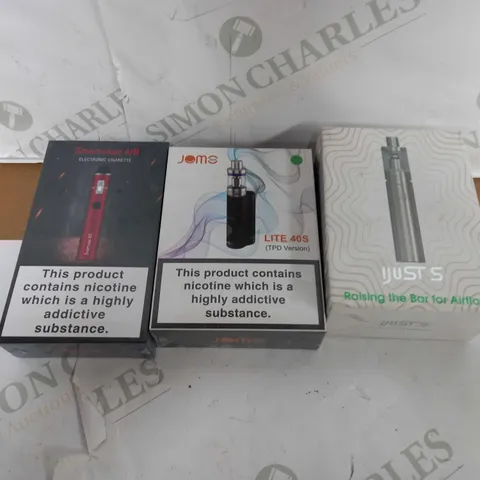 LOT OF APPROXIMATELY 28 E-CIGARETTES & ACCESSORIES TO INCLUDE JOMO SMARTVAPE A10, iJUST S KIT, JOMO LITE40S, ETC