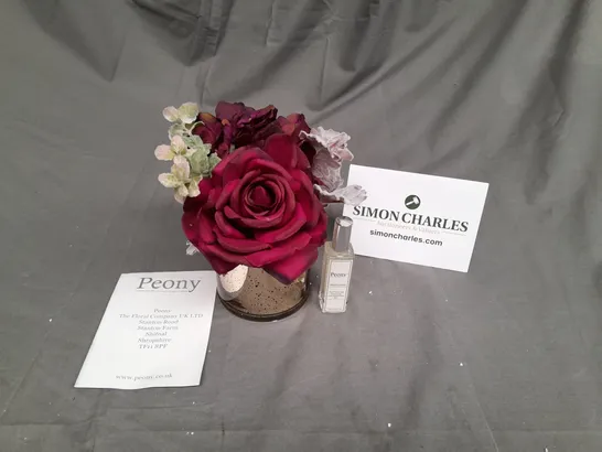 PEONY FAUX FLOWER ARRANGEMENT WITH VASE AND ROON SCENT SPRAY