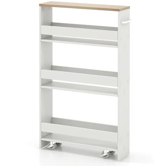 BOXED COSTWAY 4 TIER SLIM STORAGE CART WITH OPEN SHELVES AND WHEELS