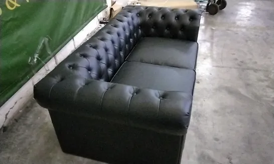 DESIGNER BLACK LEATHER CHESTERFIELD STYLE 2 SEATER SOFA