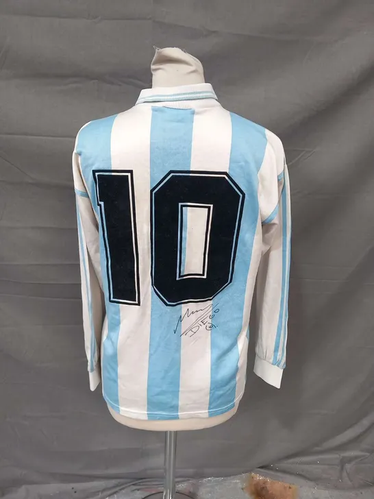 1994 ARGENTINA ADIDAS HOME FOOTBALL JERSEY NUMBERED 10 SIGNED BY DIEGO ARMANDO MARADONA WITH CERTIFICATE OF AUTHENTICITY