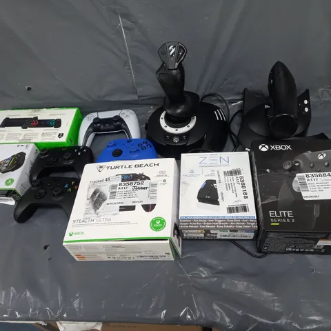 BOX OF APPROXIMATELY 10 ASSORTED GAMES CONTROLLERS TO INCLUDE XBOX, PLAYSTATION AND TURTLE BEACH