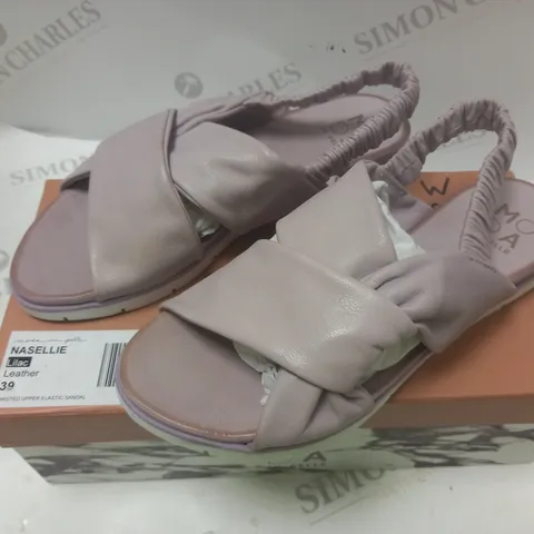 BOXED LILAC LEATHER TWISTED UPPER ELASTIC SANDAL - SIZE 39`