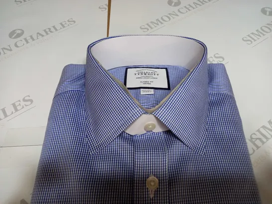 CHARLES TYRWHITT ROYAL BLUE NON IRON PUPPYTOOTH CLASSIC FIT SHIRT - 39/84cm