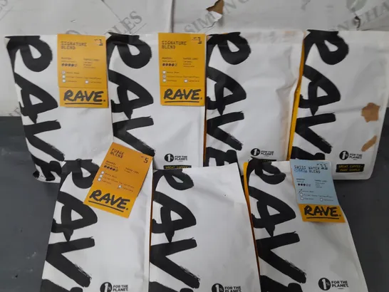 LOT OF 7 ASSORTED 250G PACKS OF RAVE COFFEE